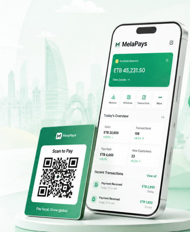 MelaPays payment integration app by Bayn Software Solutions — business wallet, QR pay, and live sales
